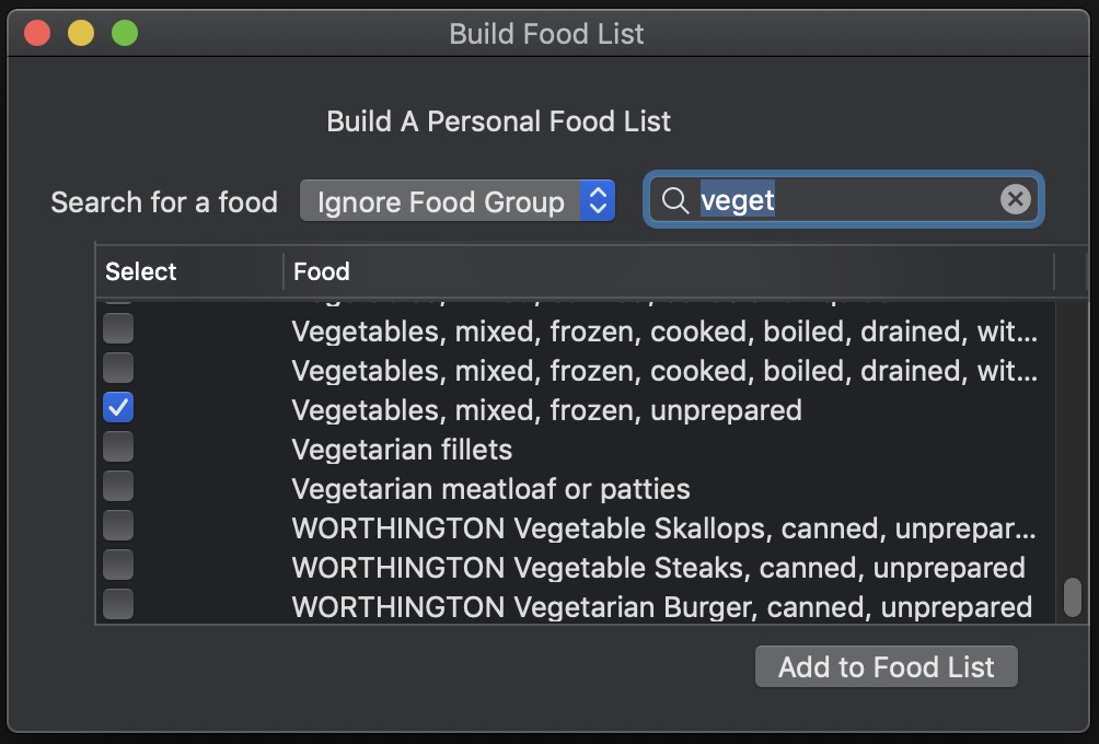 BuildFoodList Window